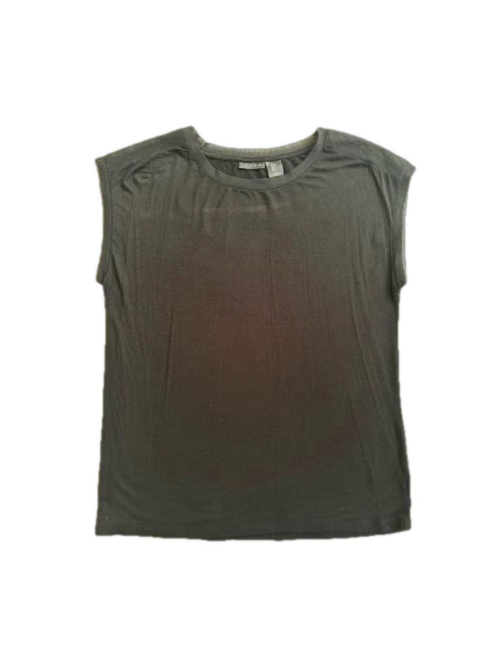 TAHARI Black Short Sleeve Blouse Mesh Detail Small